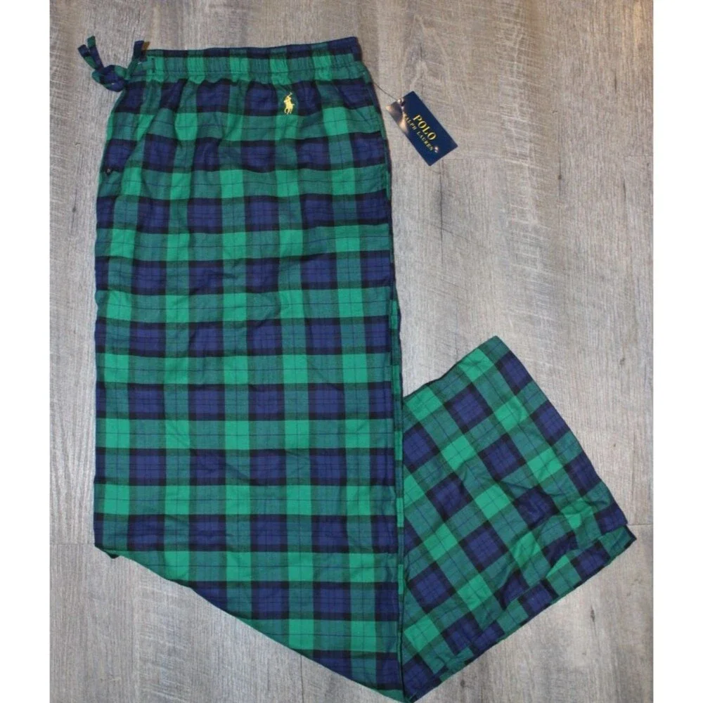 Polo Ralph Lauren Men‎ Big & Tall Pajama Lounge Pants  Plaid Green Navy Blue